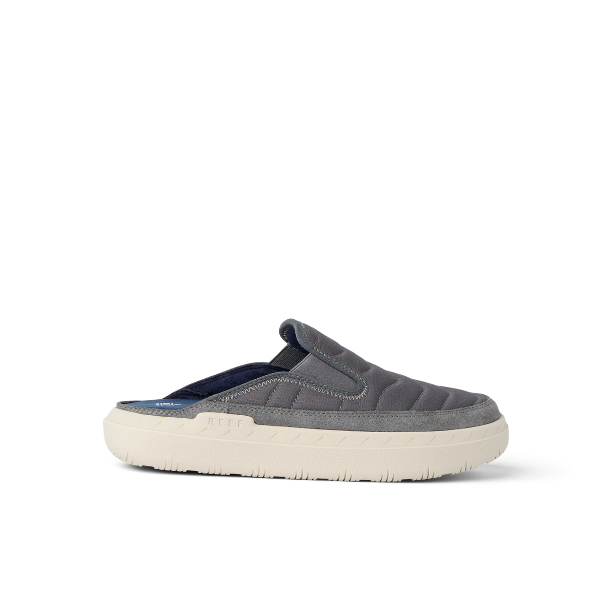 Rambler Kicker mule facing left with cushioned memory foam footbed and lightweight EVA outsole in charcoal grey for everyday comfort