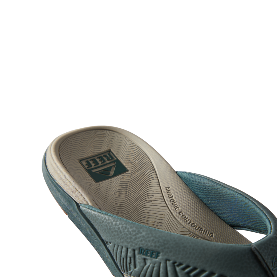 Offshore men's sandal facing right, close-up of arch support and soft-rebound cushioned footbed for all-day comfort.