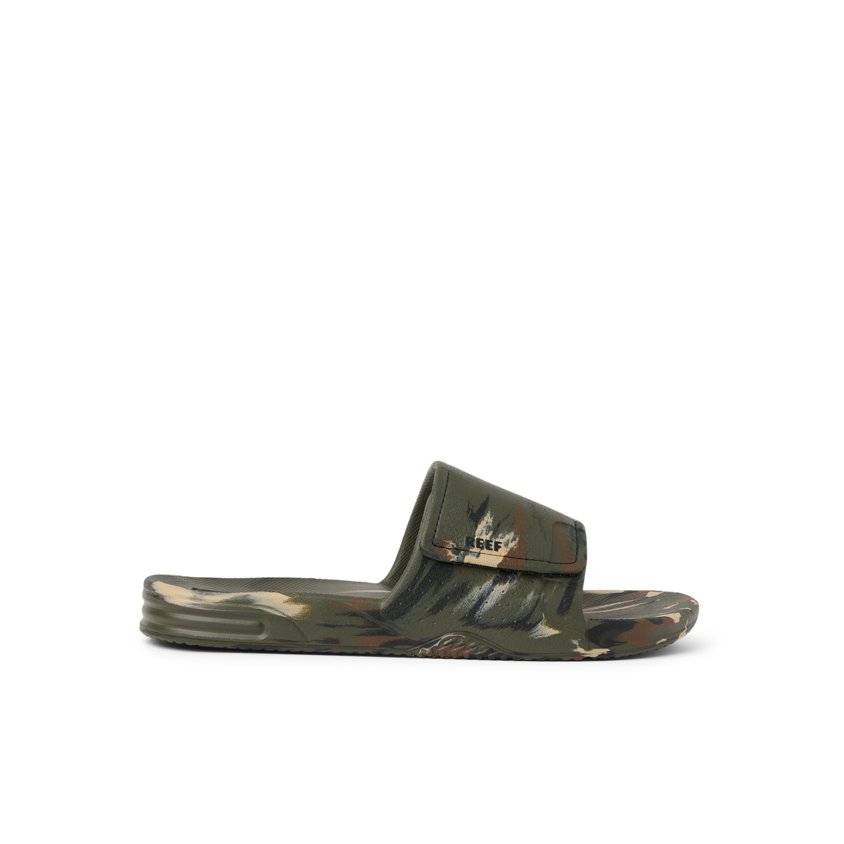 Fanning Slide H2O right-facing men's camo slides with anatomical arch support and water-friendly materials close-up