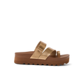 Vista Hi Layla sandal facing right, showing metallic bronze straps and cushioned platform sole for beach comfort.