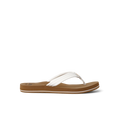 Side view of Reef Cushion Breeze women's sandal with white straps and brown cushioned sole, designed for beach comfort.