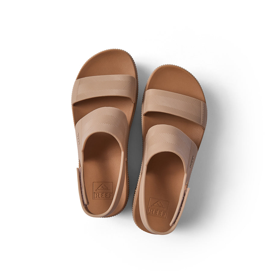 Top view of Water Vista Higher sandals in warm taupe, featuring cushioned footbeds and water-friendly straps for women.