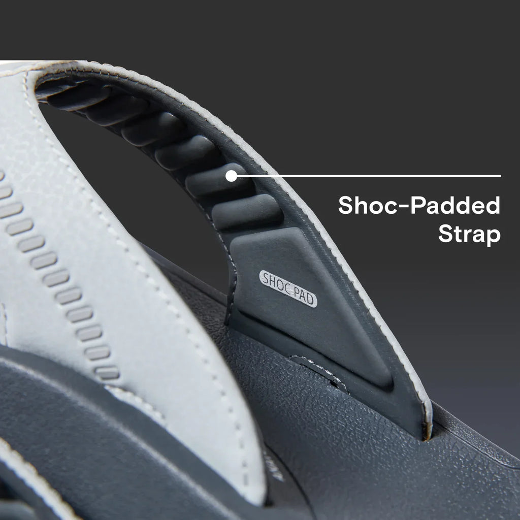 Close-up of the Cruiser sandal’s right strap facing left, highlighting the shock-padded feature for all-day comfort.