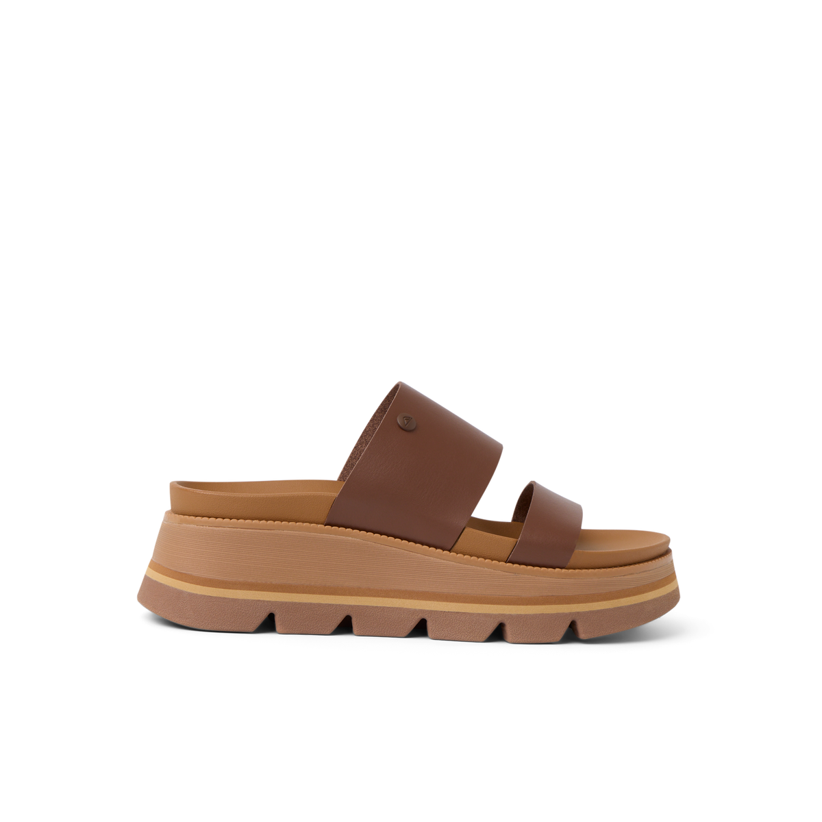 Vista Luxe Siaa left-facing women’s sandal with chocolate straps, platform sole, cushioned footbed, and arch support.