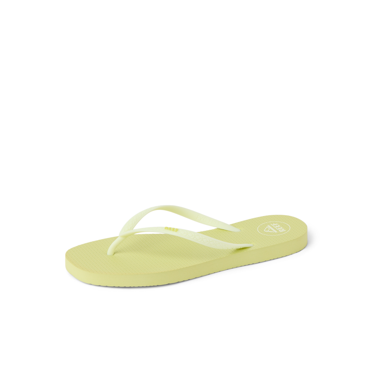Seaside Square Toe lime sherbet flip flop facing right, showing front and side, beach-inspired comfort sandals.