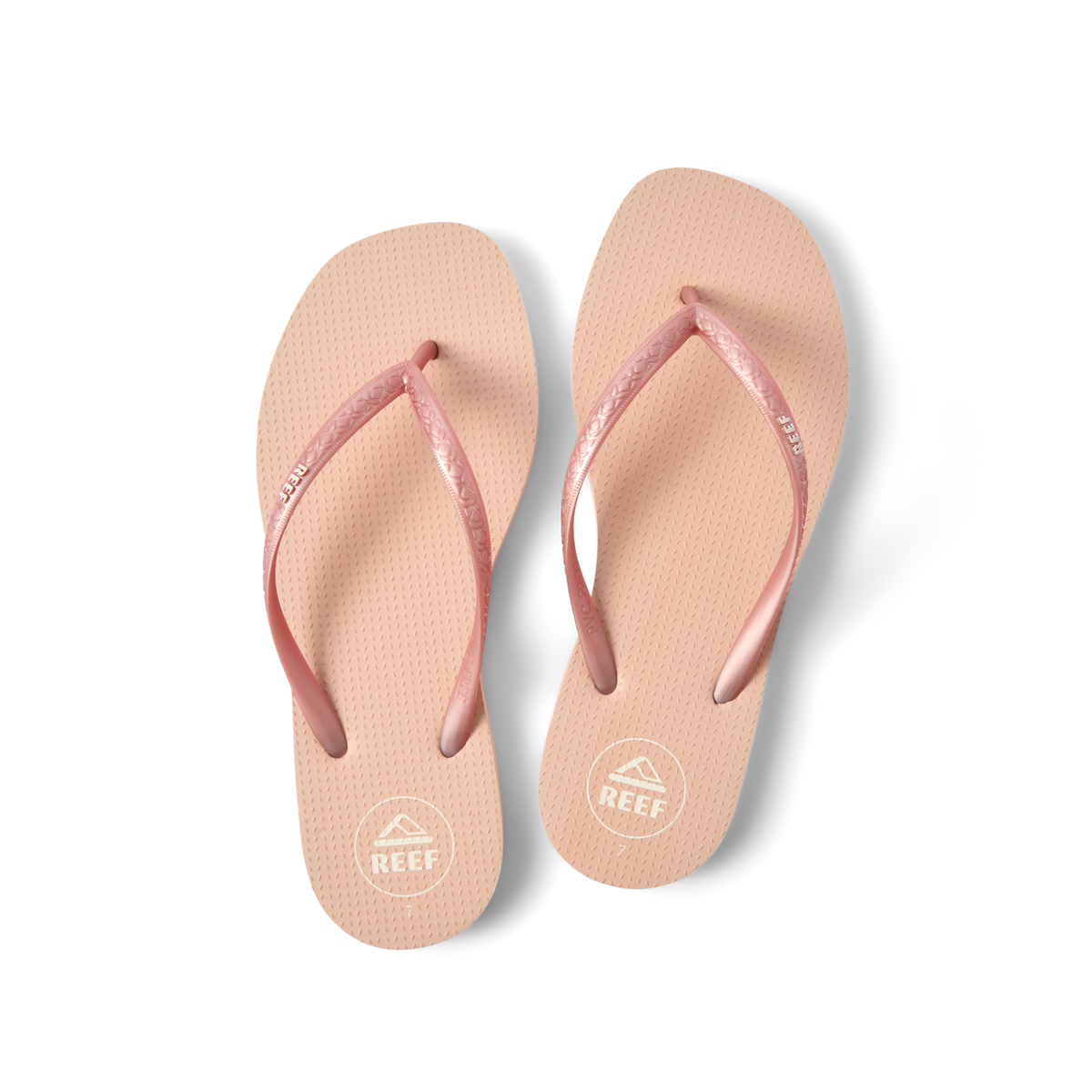 Top view of Seaside Square Toe women's sandals in rose metallic with comfort cushioning and anatomical arch support.