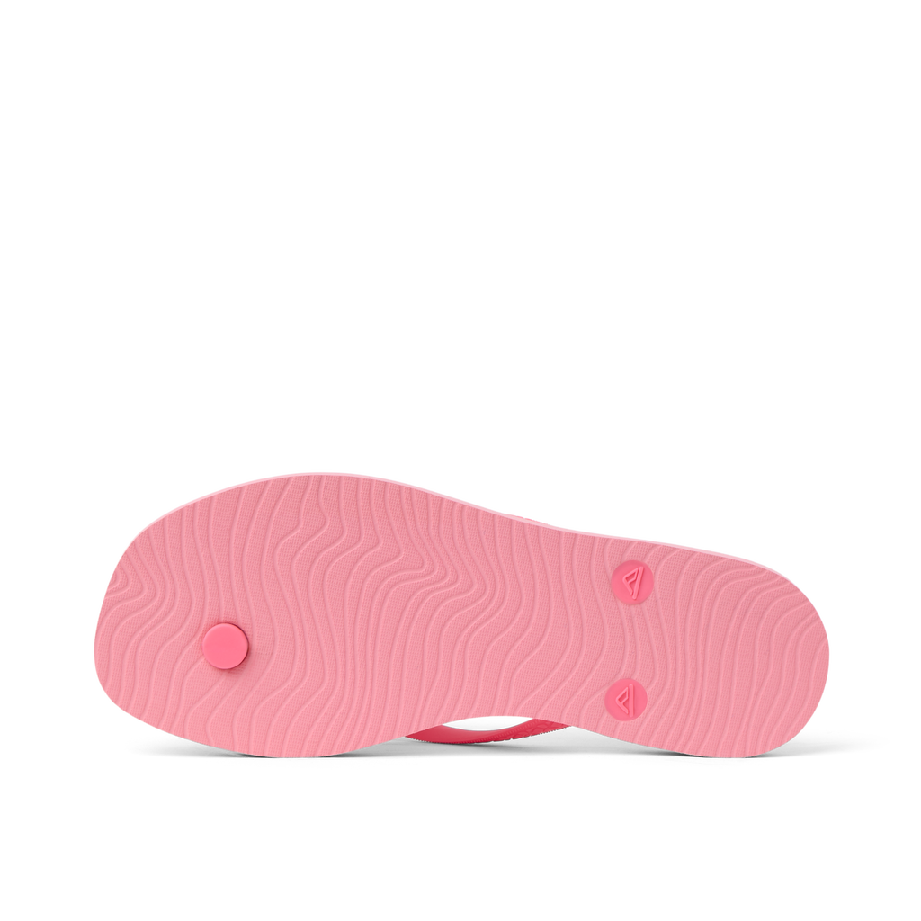 Seaside Square Toe women’s sandal showing pink outsole facing up, highlighting grip and comfort features.