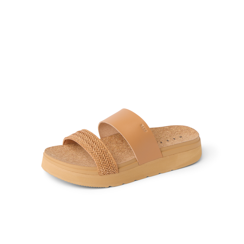 Vista Hi 2 sandal facing right with tan smooth and braided straps, cushioned footbed, and lightweight platform sole for comfort