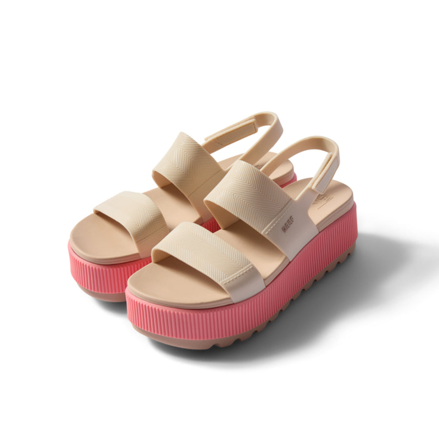 Pair of Water Vista Higher platform sandals for women facing forward, featuring cushioned straps and pink water-friendly soles.