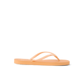 Seaside Square Toe women's orange chiffon sandal facing left, close-up of side profile with soft cushioning and arch support.