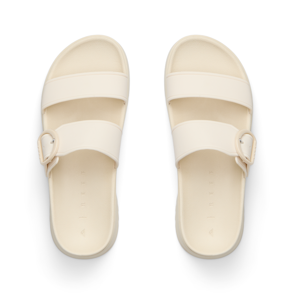 Vista Capri women's sandals top view facing upward, surf-inspired with soft cushioning and arch support in light beige.