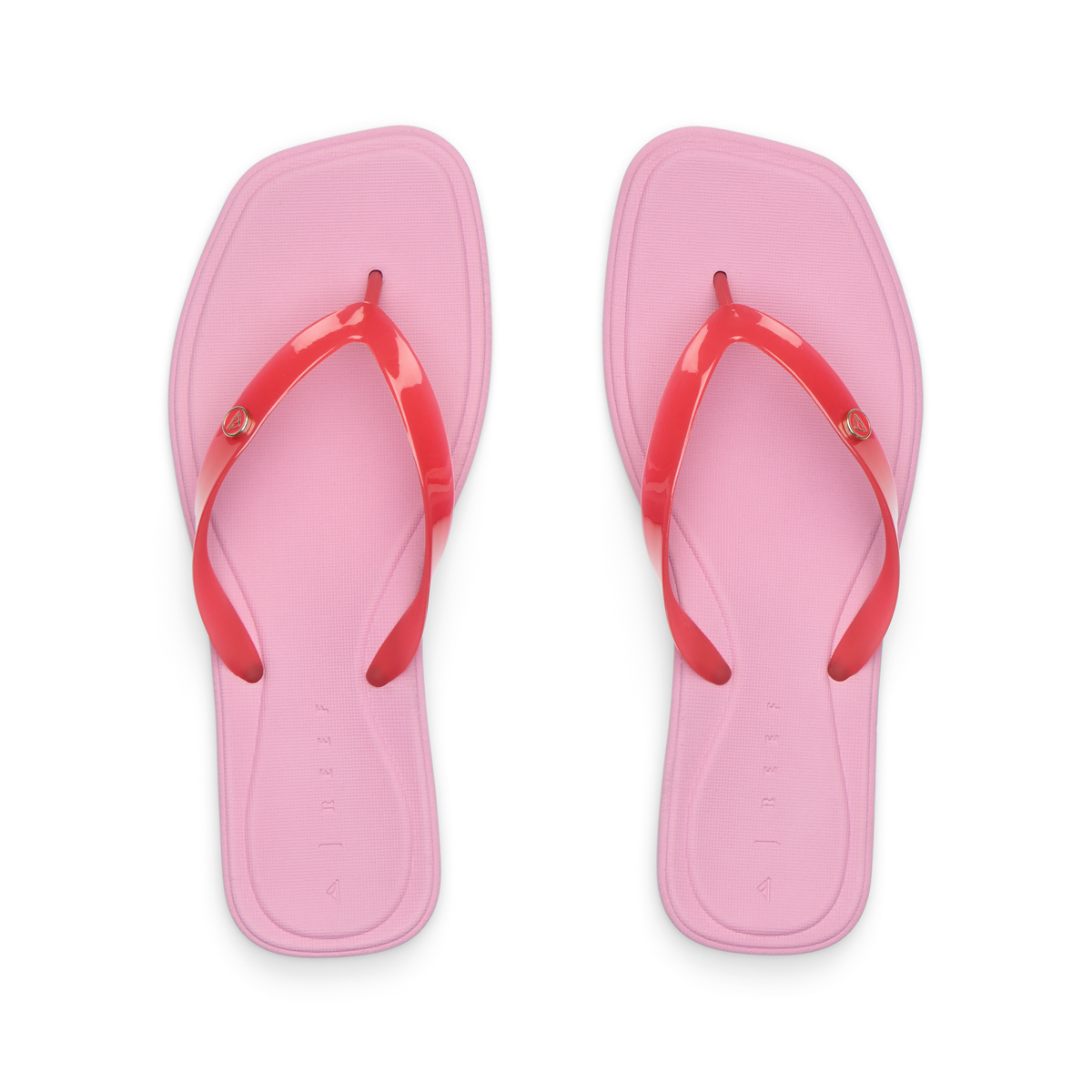Solaye women's pink sandals with coral straps, top view, beach-inspired comfort and anatomical arch support.