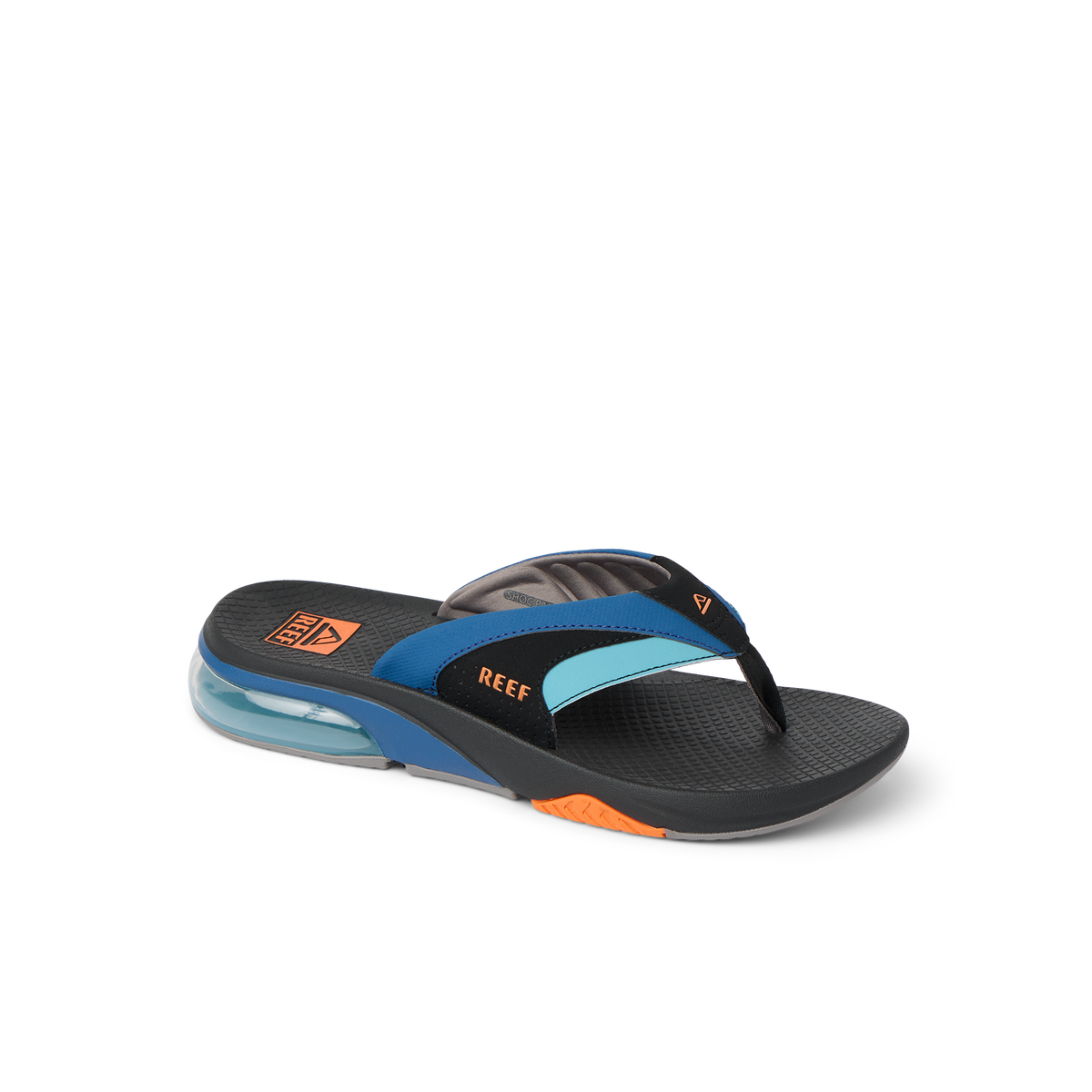 Fanning + left-facing men's sandal with anatomical arch support and cushioning, beach-inspired durable water-friendly design.
