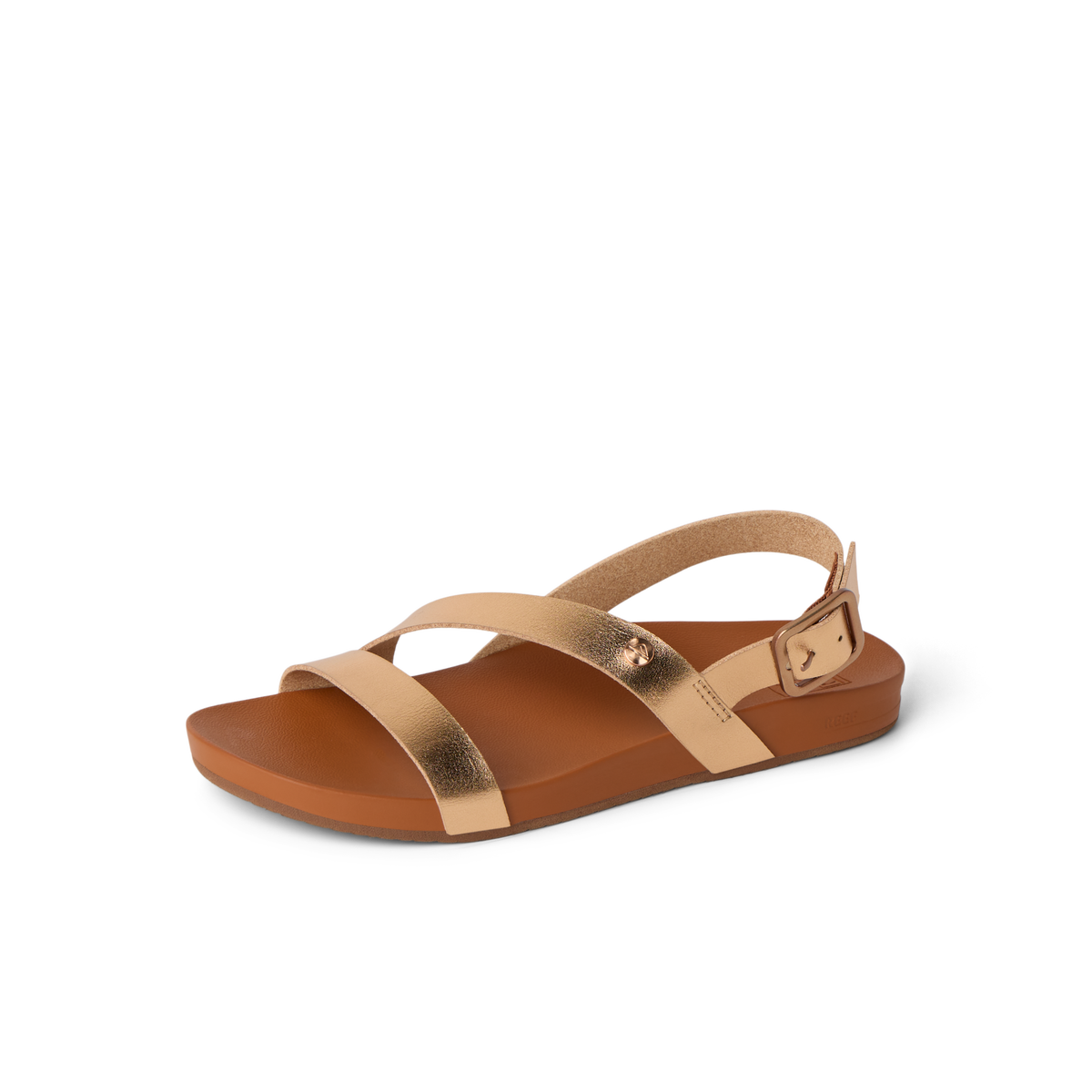 Vista Isabella women's sandal facing left, showing front and side straps in sunset bronze with cushioned footbed.